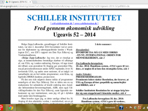 Schiller Instituttets Ugeavis 52 – 2014 <br>‘Hvorfor USA må gå med i BRIKS. <br>En ny, international orden for menneskeheden’