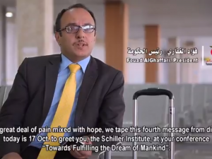 Yemen: <br>Fouad al-Ghaffari, Yemens Kontor <br>for Koordinering med BRIKS, <br>sender bevægende videohilsen til <br>Schiller Instituttets konference i Tyskland