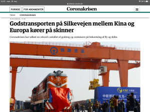 Godstransporten på Silkevejen mellem Kina og Europa kører på skinner: <br>uddrag fra Jyllands-Postens artikel